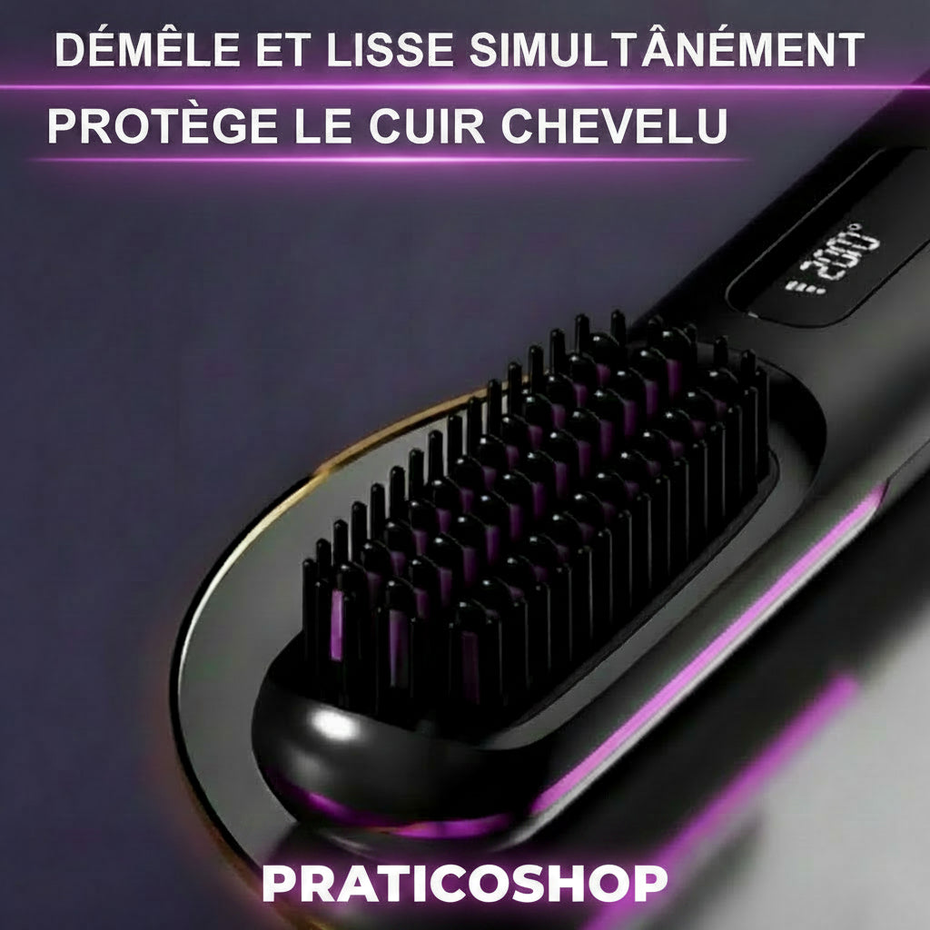 BROSSE A LISSAGE PORTABLE CHAUFFAGE RAPIDE ECRAN LCD SANS FIL