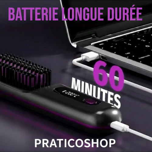 BROSSE A LISSAGE PORTABLE CHAUFFAGE RAPIDE ECRAN LCD SANS FIL