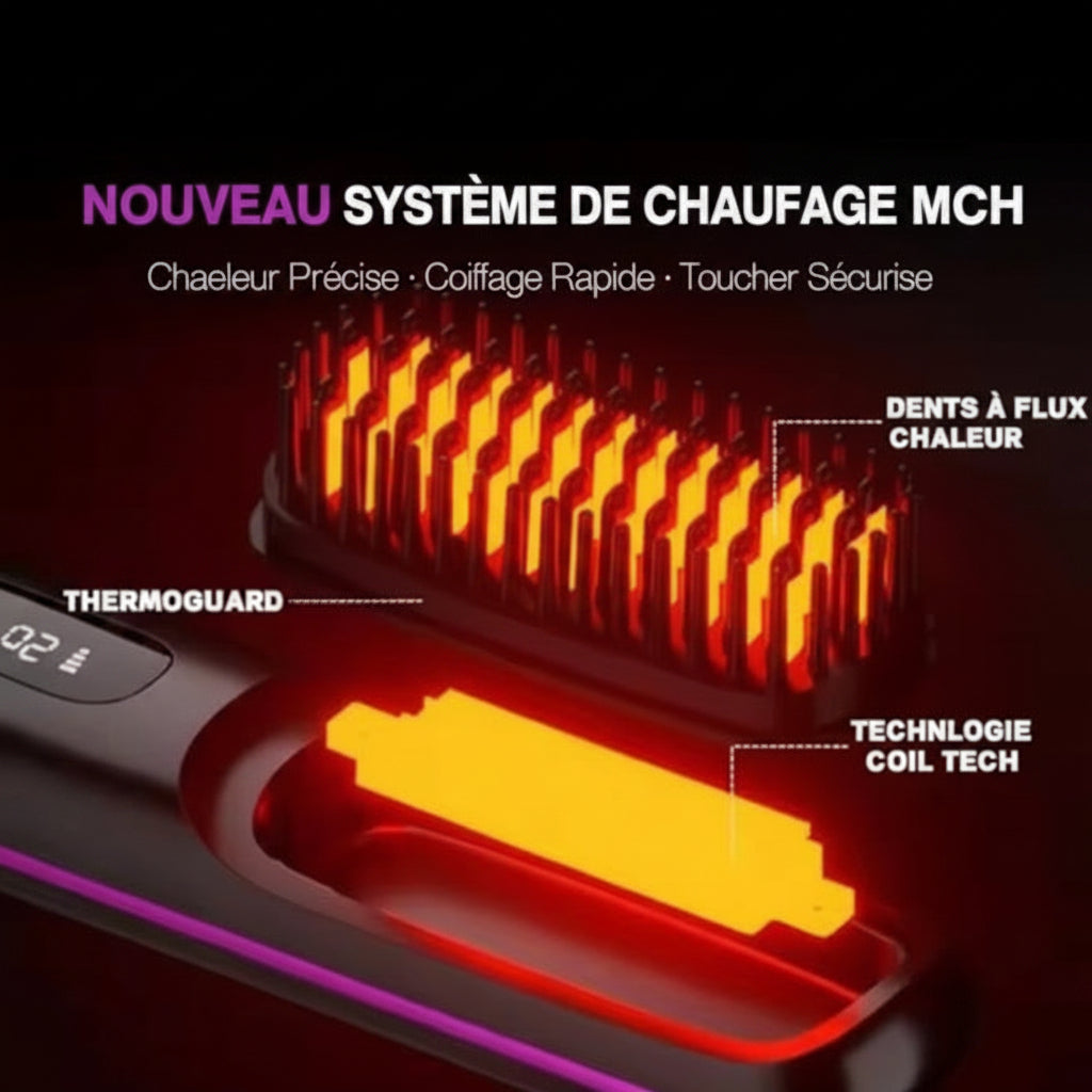 BROSSE A LISSAGE PORTABLE CHAUFFAGE RAPIDE ECRAN LCD SANS FIL