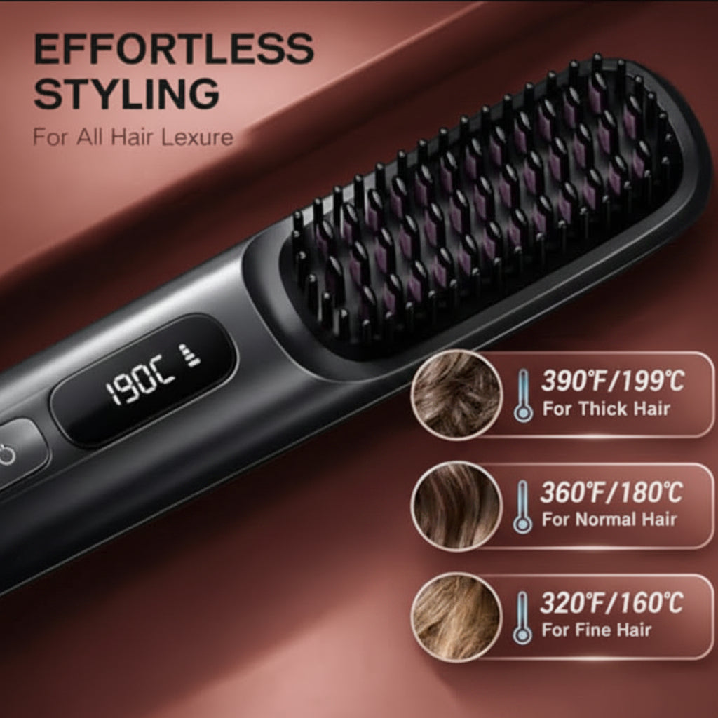 BROSSE A LISSAGE PORTABLE CHAUFFAGE RAPIDE ECRAN LCD SANS FIL