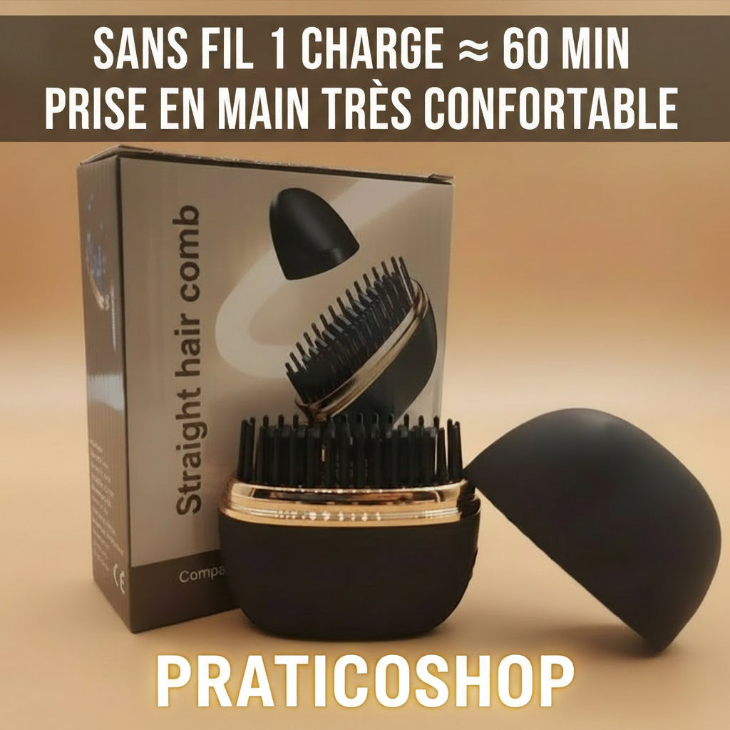 Brosse à lisser/friser sans fil – Mini 9cm 2000mAh
