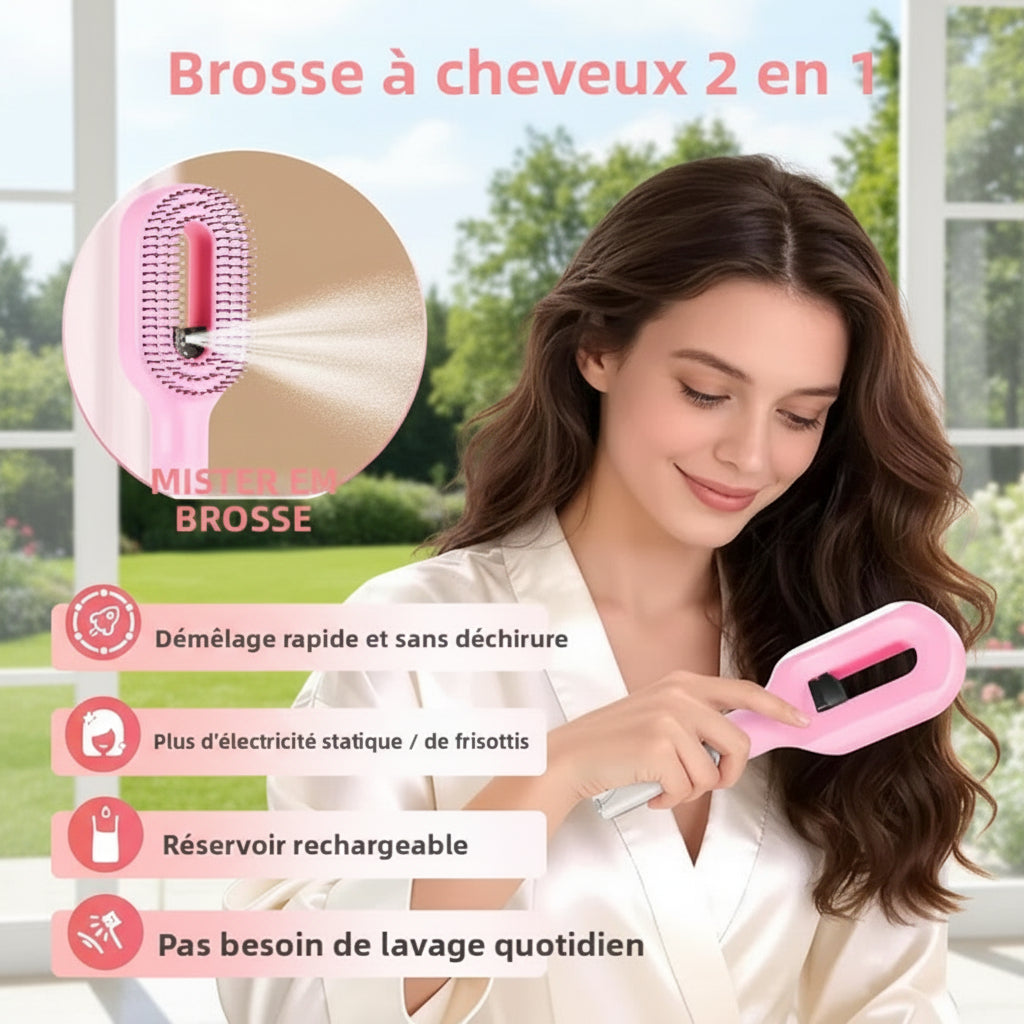 Brosse Vaporisatrice 2-en-1 – Démêlage & Hydratation