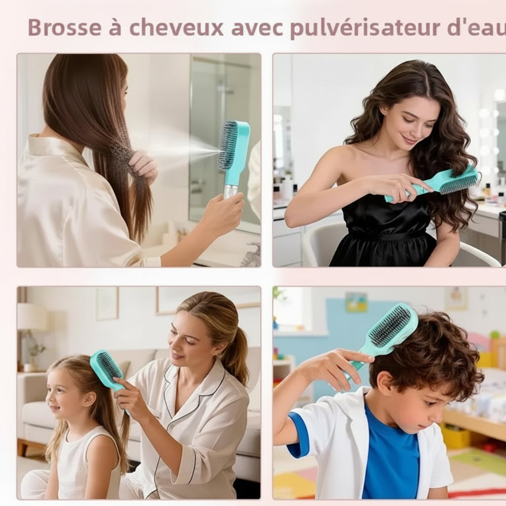 Brosse Vaporisatrice 2-en-1 – Démêlage & Hydratation