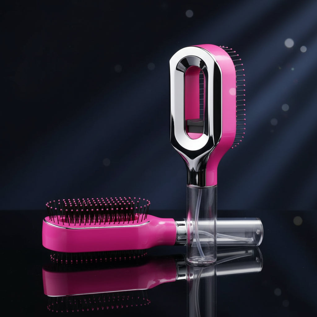 Brosse Vaporisatrice 2-en-1 – Démêlage & Hydratation