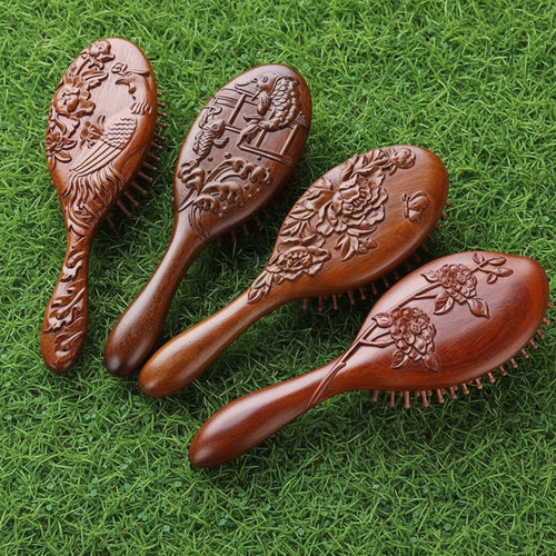 Brosse à Cheveux en Bois de Santal – Coussin d'Air & Massage du Cuir Chevelu